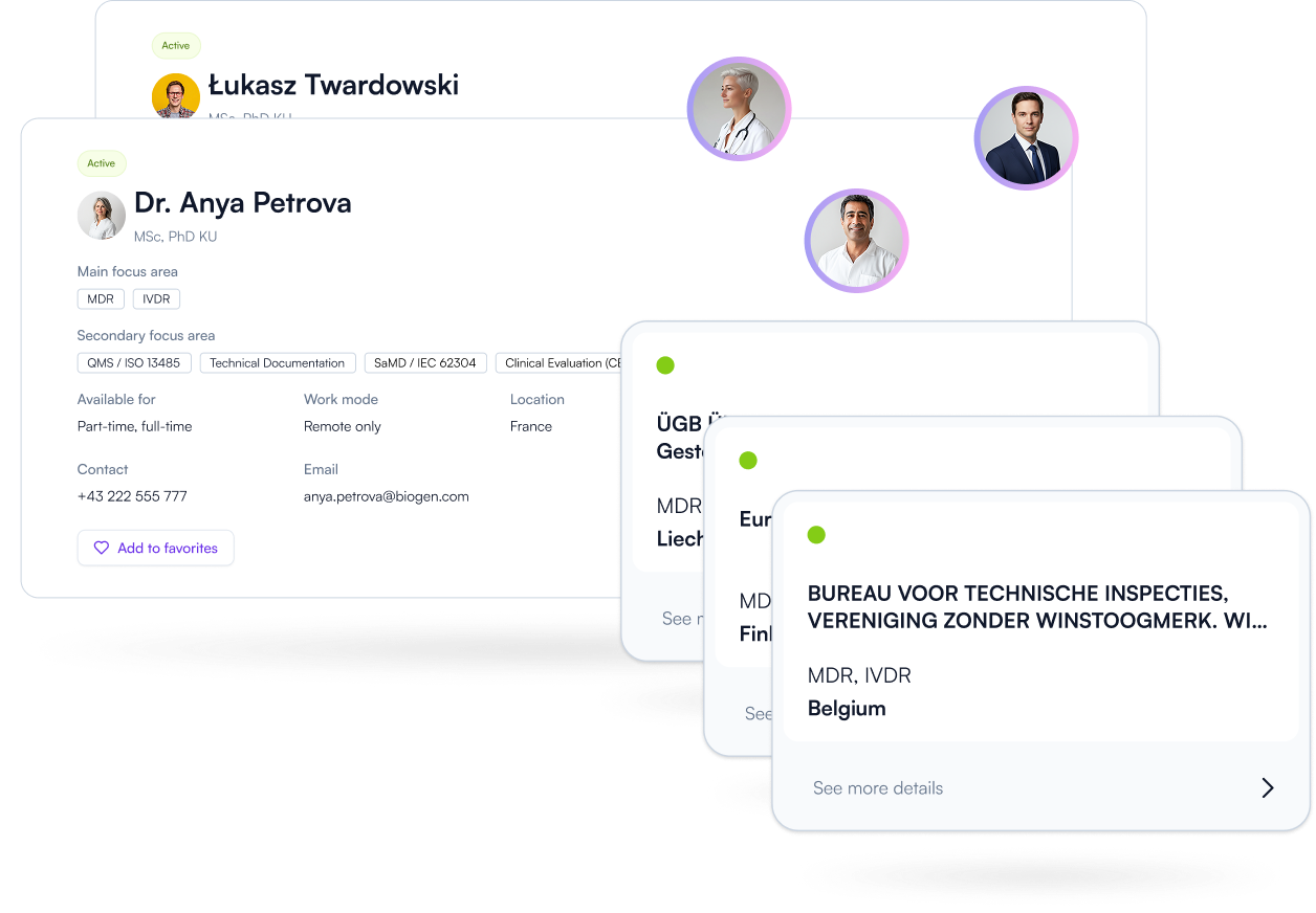 Notified Bodies & Experts Directory interface